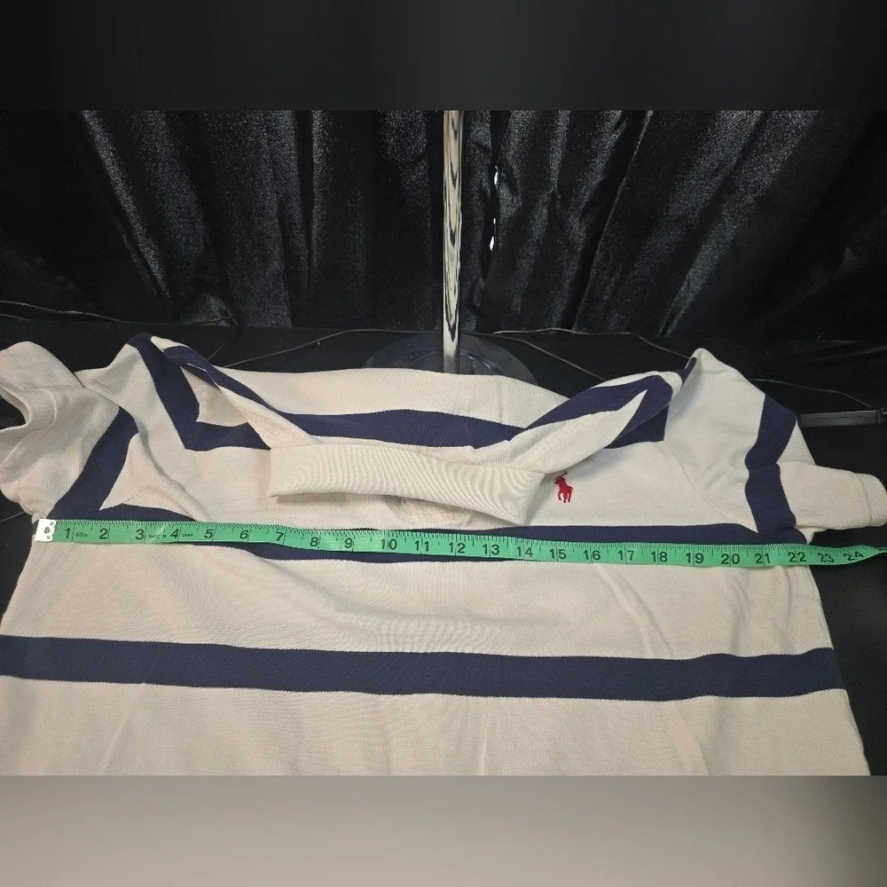 Polo Ralph Lauren Mens XL Custom Fit Striped Polo Shirt White Navy Blue Short Sl
